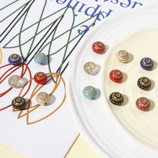 Picture of Acrylic Retro Beads Multicolor Metallic Round Flower About 13mm Dia.