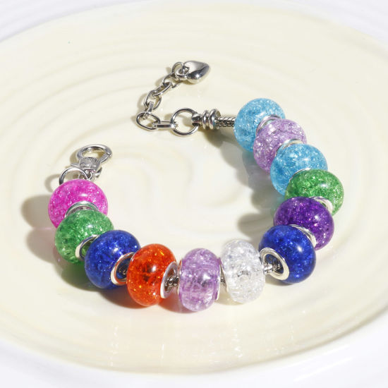 Image de Perles à Gros Trou de Style Européen en Résine Multicolore Rond Motif à Petites Fleurs 14mm Dia., Trou: Environ 4.6mm, 20 Pcs