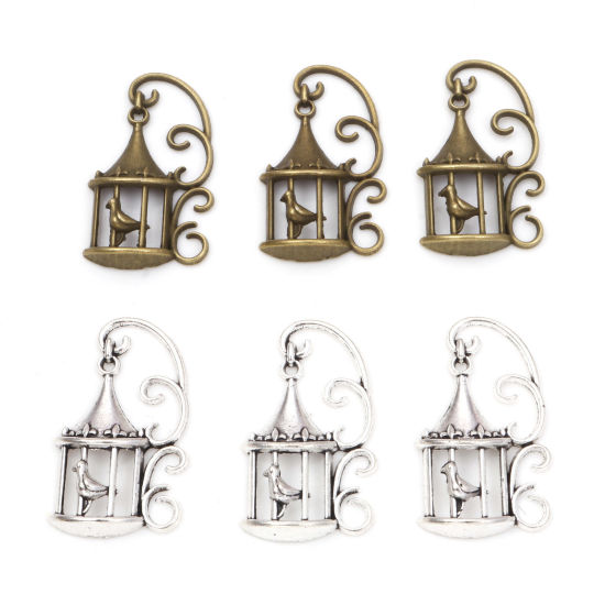 Picture of Zinc Based Alloy Pendants Birdcage Bird Hollow 3.4cm x 2cm