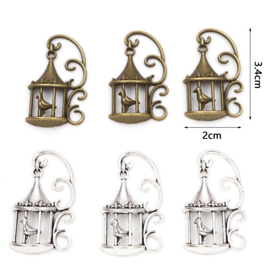 Picture of Zinc Based Alloy Pendants Birdcage Bird Hollow 3.4cm x 2cm