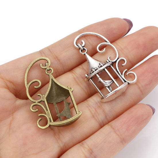 Picture of Zinc Based Alloy Pendants Birdcage Bird Hollow 3.4cm x 2cm