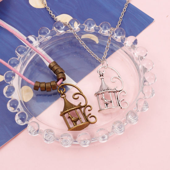 Picture of Zinc Based Alloy Pendants Birdcage Bird Hollow 3.4cm x 2cm