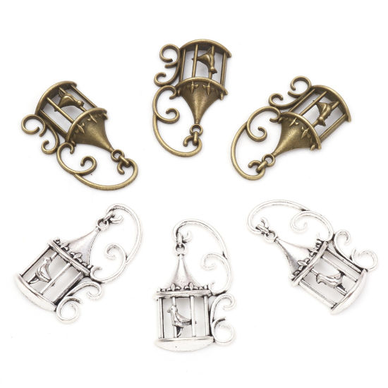 Picture of Zinc Based Alloy Pendants Birdcage Bird Hollow 3.4cm x 2cm