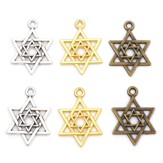 Imagen de Zamak Religión Colgantes Charms Estrella de David Hexagrama Multicolor Hueco 22mm x 16mm, 50 Unidades