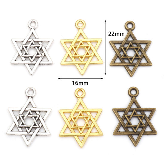 Imagen de Zamak Religión Colgantes Charms Estrella de David Hexagrama Multicolor Hueco 22mm x 16mm, 50 Unidades