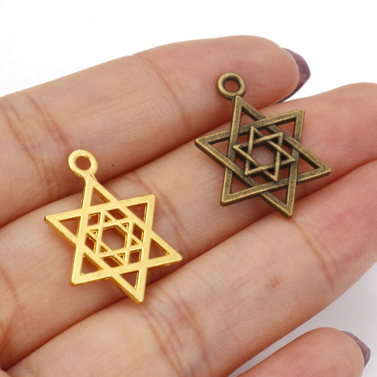 Imagen de Zamak Religión Colgantes Charms Estrella de David Hexagrama Multicolor Hueco 22mm x 16mm, 50 Unidades