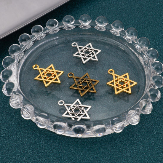 Imagen de Zamak Religión Colgantes Charms Estrella de David Hexagrama Multicolor Hueco 22mm x 16mm, 50 Unidades
