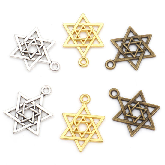 Imagen de Zamak Religión Colgantes Charms Estrella de David Hexagrama Multicolor Hueco 22mm x 16mm, 50 Unidades