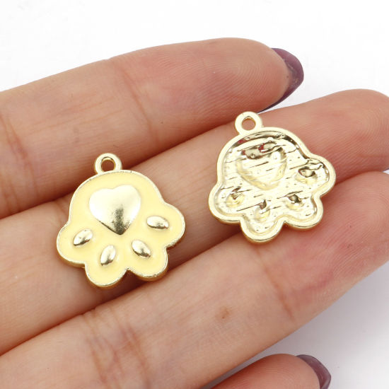 Picture of Zinc Based Alloy Pet Memorial Charms Gold Plated Multicolor Cat Animal Paw Claw Enamel 17mm x 16mm