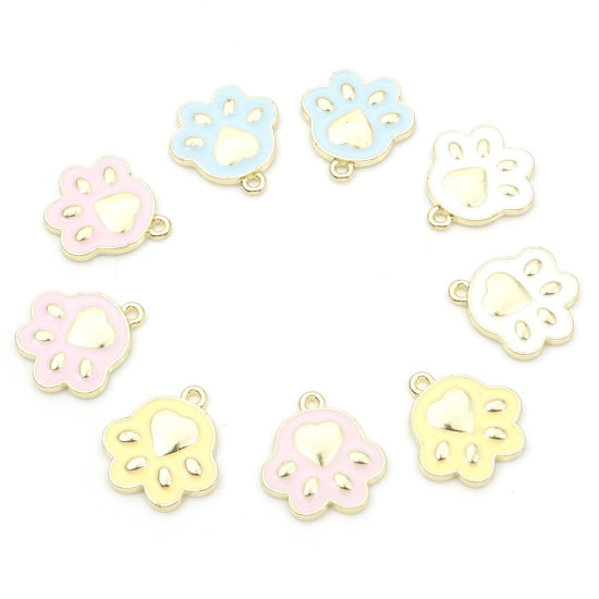 Picture of Zinc Based Alloy Pet Memorial Charms Gold Plated Multicolor Cat Animal Paw Claw Enamel 17mm x 16mm