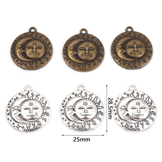 Picture of Zinc Based Alloy Galaxy Charms Multicolor Round Sun And Moon Face 28.5mm x 25mm