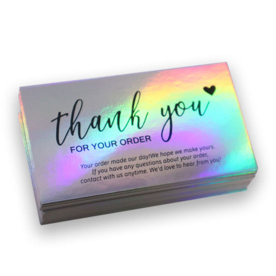 Picture of Paper AB Rainbow Color Aurora Borealis Jewelry Gift Flower Wrapping Rectangle " THANK YOU " Supporting Card Customer Package Inserts 9cm x 5cm