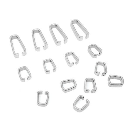 304 Stainless Steel Pendant Pinch Bails Clasps Rectangle Silver Tone
