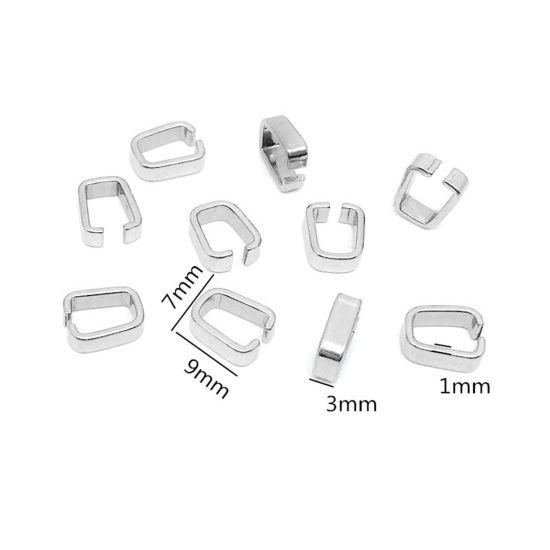 Picture of 304 Stainless Steel Pendant Pinch Bails Clasps Rectangle Silver Tone