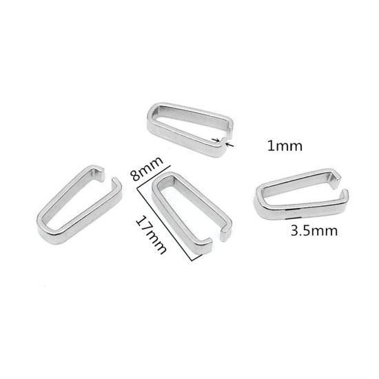 Picture of 304 Stainless Steel Pendant Pinch Bails Clasps Rectangle Silver Tone