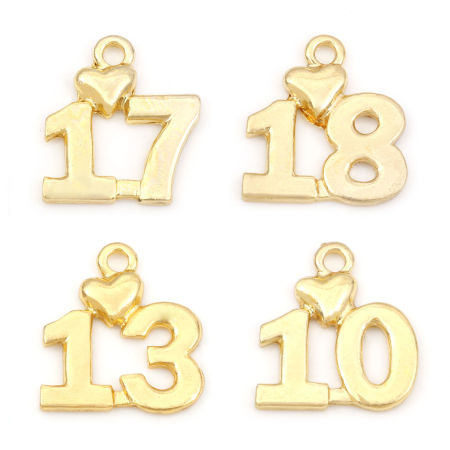 Zinc Based Alloy Charms Gold Plated Number 18mm x 17mm