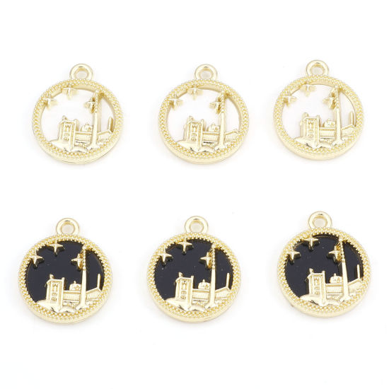 Picture of Zinc Based Alloy Charms Multicolor Round Castle 17mm x 14mm