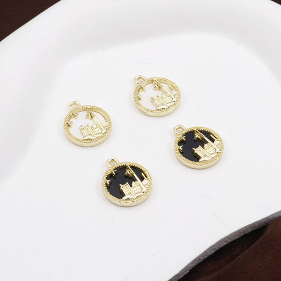 Picture of Zinc Based Alloy Charms Multicolor Round Castle 17mm x 14mm