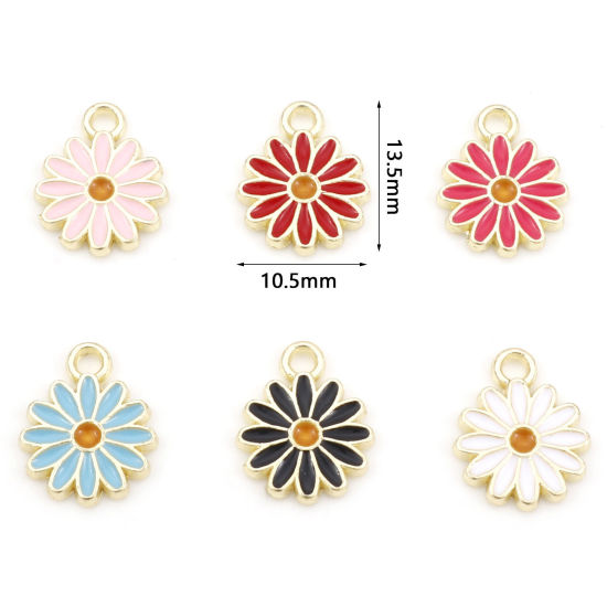 Image de Breloques en Alliage de Zinc Marguerite Or Clair Multicolore Émail 13.3mm x 10.5mm, 20 Pcs