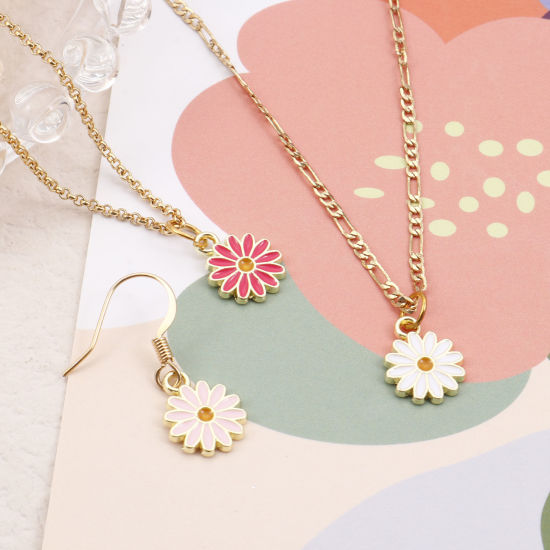 Image de Breloques en Alliage de Zinc Marguerite Or Clair Multicolore Émail 13.3mm x 10.5mm, 20 Pcs