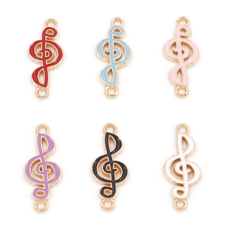 Zinc Based Alloy Music Connectors Musical Note Gold Plated Multicolor Enamel 25mm x 10mm