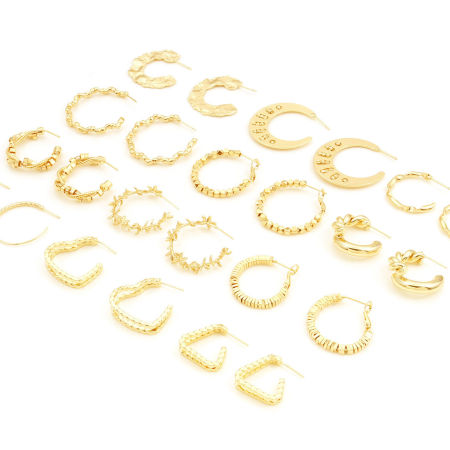 Copper Hoop Earrings 18K Real Gold Plated Geometric