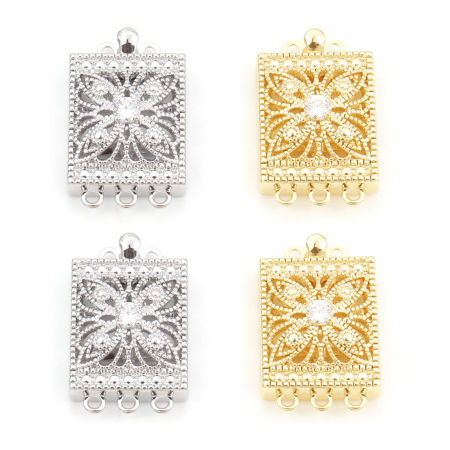 Picture of Brass Pinch Clasp Rectangle Filigree Multicolor Cubic Zirconia 23.7mm x 14mm, 1 Piece