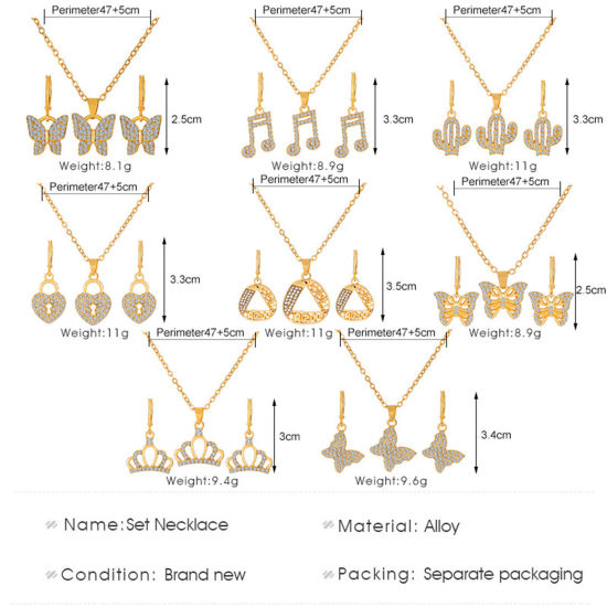 Изображение Ретро Комплект Ожерелья и Серьги Позолоченный Бабочка Прозрачный Горный Хрусталь 1 Комплект