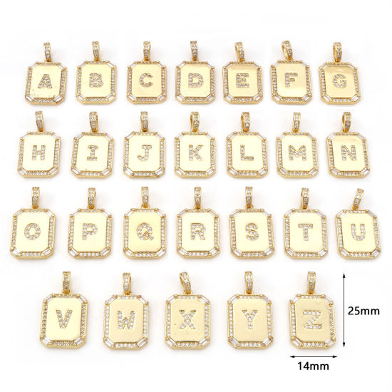 Picture of Brass Charm Pendant Gold Plated Rectangle Initial Alphabet/ Capital Letter 25mm x 14mm