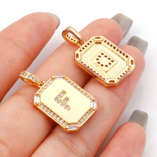 Picture of Brass Charm Pendant Gold Plated Rectangle Initial Alphabet/ Capital Letter 25mm x 14mm