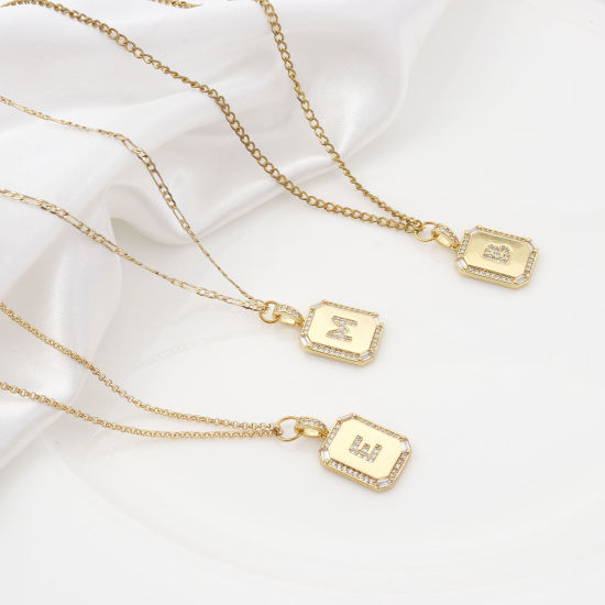 Picture of Brass Charm Pendant Gold Plated Rectangle Initial Alphabet/ Capital Letter 25mm x 14mm