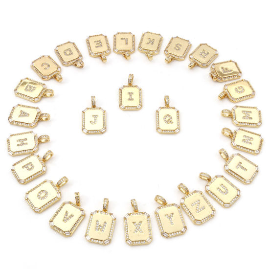 Picture of Brass Charm Pendant Gold Plated Rectangle Initial Alphabet/ Capital Letter 25mm x 14mm