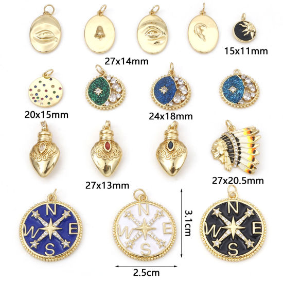 Picture of Brass Gold Plated Multicolor Indian Chief Compass Enamel
