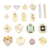 Picture of Brass Valentine's Day Charms Gold Plated Flower Leaves Bee Enamel Clear Cubic Zirconia