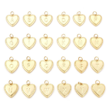 Brass Valentine's Day Charms Gold Plated Heart Initial Alphabet/ Capital Letter 19mm x 15mm