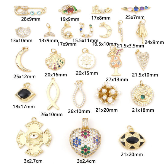 Picture of Brass Micro Pave Charms Gold Plated Heart Enamel                                                                                                                                                                                                              
