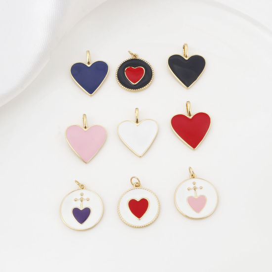 Picture of Brass Valentine's Day Charms Gold Plated Multicolor Heart Enamel
