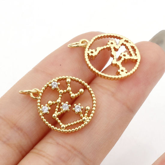 Image de Breloques en Laiton Doré Rond Constellation Creux à Zircone Cubique Clair 20mm x 15mm, 1 Pièce