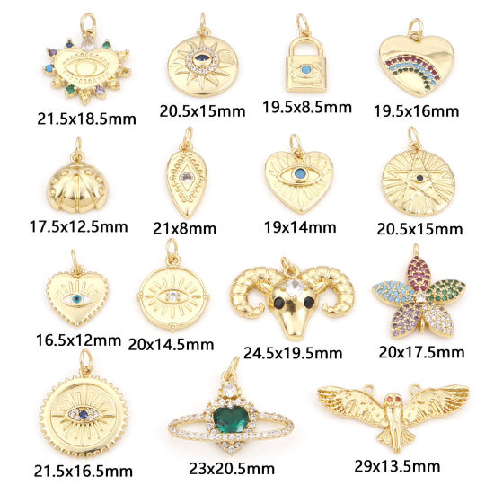 Image de Breloques en Laiton Doré Micro Pave à Zircone Cubique Multicolore 1 Pièce