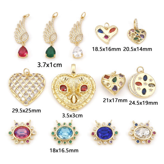 Picture of Brass Micro Pave Charms Gold Plated Multicolour Cubic Zirconia