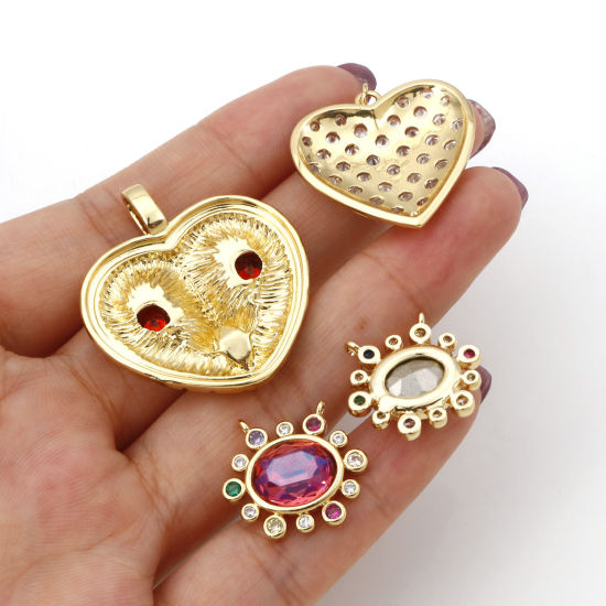 Picture of Brass Micro Pave Charms Gold Plated Multicolour Cubic Zirconia