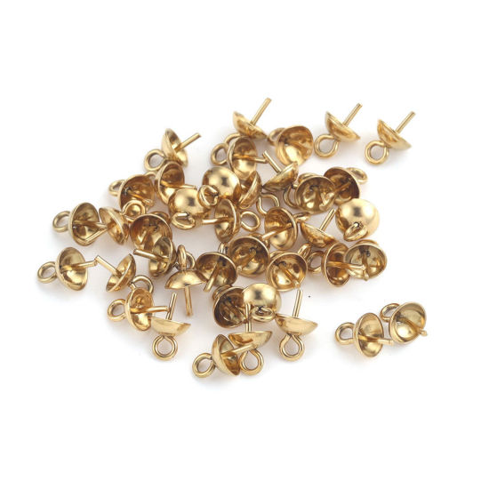 Picture of 304 Stainless Steel Pearl Pendant Connector Bail Pin Cap Gold Plated