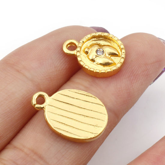 Picture of Zinc Based Alloy Religious Charms Gold Plated Round Clear Rhinestone