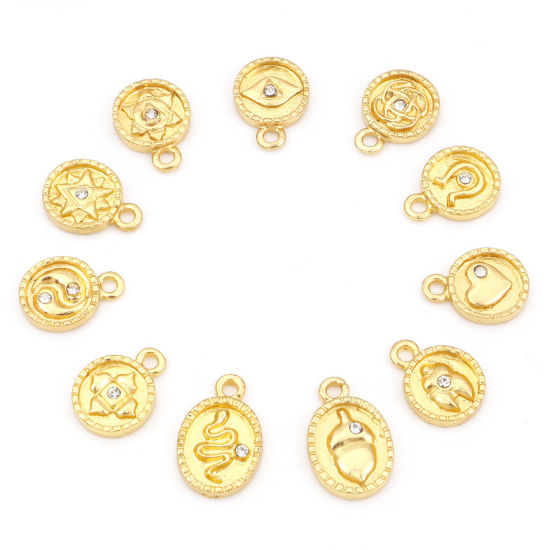 Picture of Zinc Based Alloy Religious Charms Gold Plated Round Clear Rhinestone