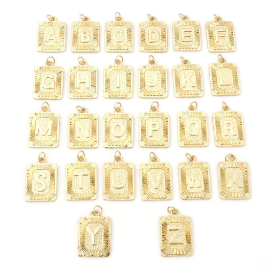 Image de Breloques en Laiton Doré Rectangle Alphabet Initial/ Lettre Majuscule 27mm x 16mm, 1 Pièce