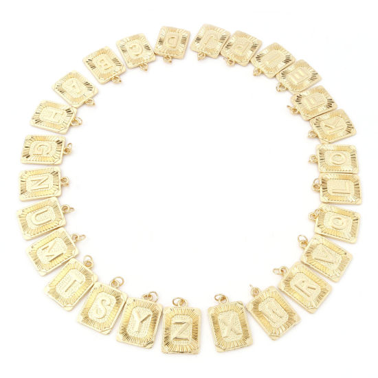 Image de Breloques en Laiton Doré Rectangle Alphabet Initial/ Lettre Majuscule 27mm x 16mm, 1 Pièce