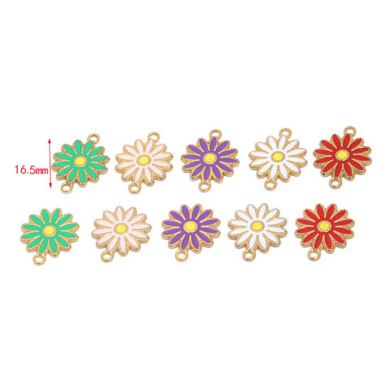 Image de Breloques en 304 Acier Inoxydable Marguerite Doré Émail 16.5mm Dia., 1 Pièce