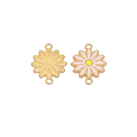 Image de Breloques en 304 Acier Inoxydable Marguerite Doré Émail 16.5mm Dia., 1 Pièce