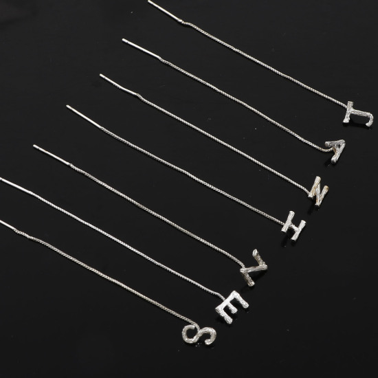 Picture of Copper Stylish Ear Thread Threader Earrings Platinum Plated Capital Alphabet/ Letter Message " A-Z "
