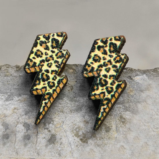 Image de Boucles d'Oreilles Puces Rétro en Bois Naturel Multicolore Vache Léopard 1 Paire